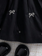 1pc Girls Embroidered Floral Dress With Ruffled Collar, Loose Elegant Casual Midi Dress With Bow, Spring/Summer/Autumn